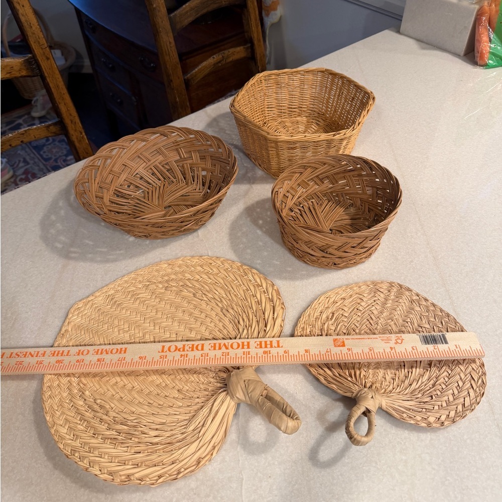 Set of rattan Woven Baskets and Fans - Picture 2 of 3